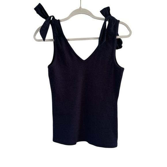 Maeve by Anthropologie Navy Ribbed Tie Tank Top size Small - Picture 2 of 5